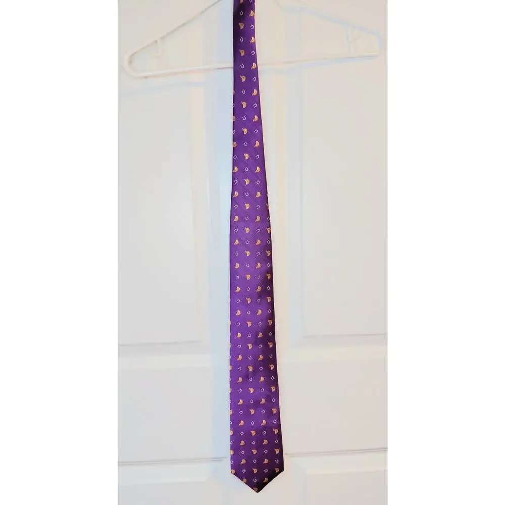 NWT Cremieux Handmade 100% Silk Tie Purple Equestrian Horseshoes Jockey Helmets